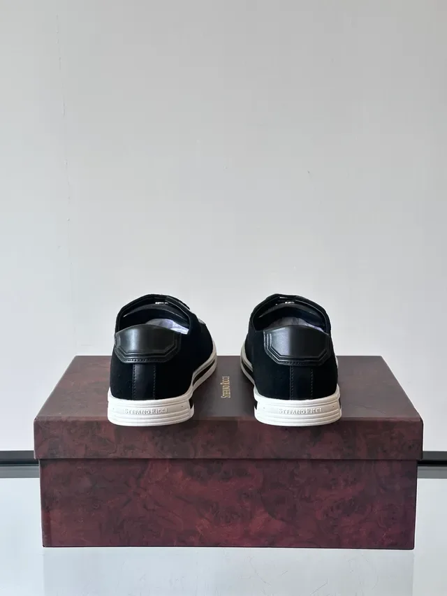 Black Suede and Leather Low-Top Lace-Up Sneakers 3