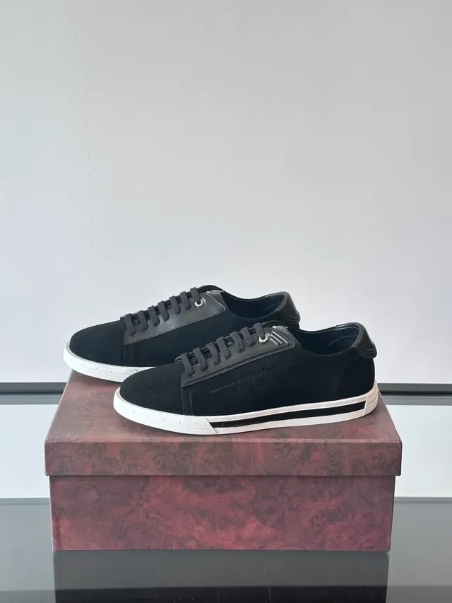 Black Suede and Leather Low-Top Lace-Up Sneakers 5