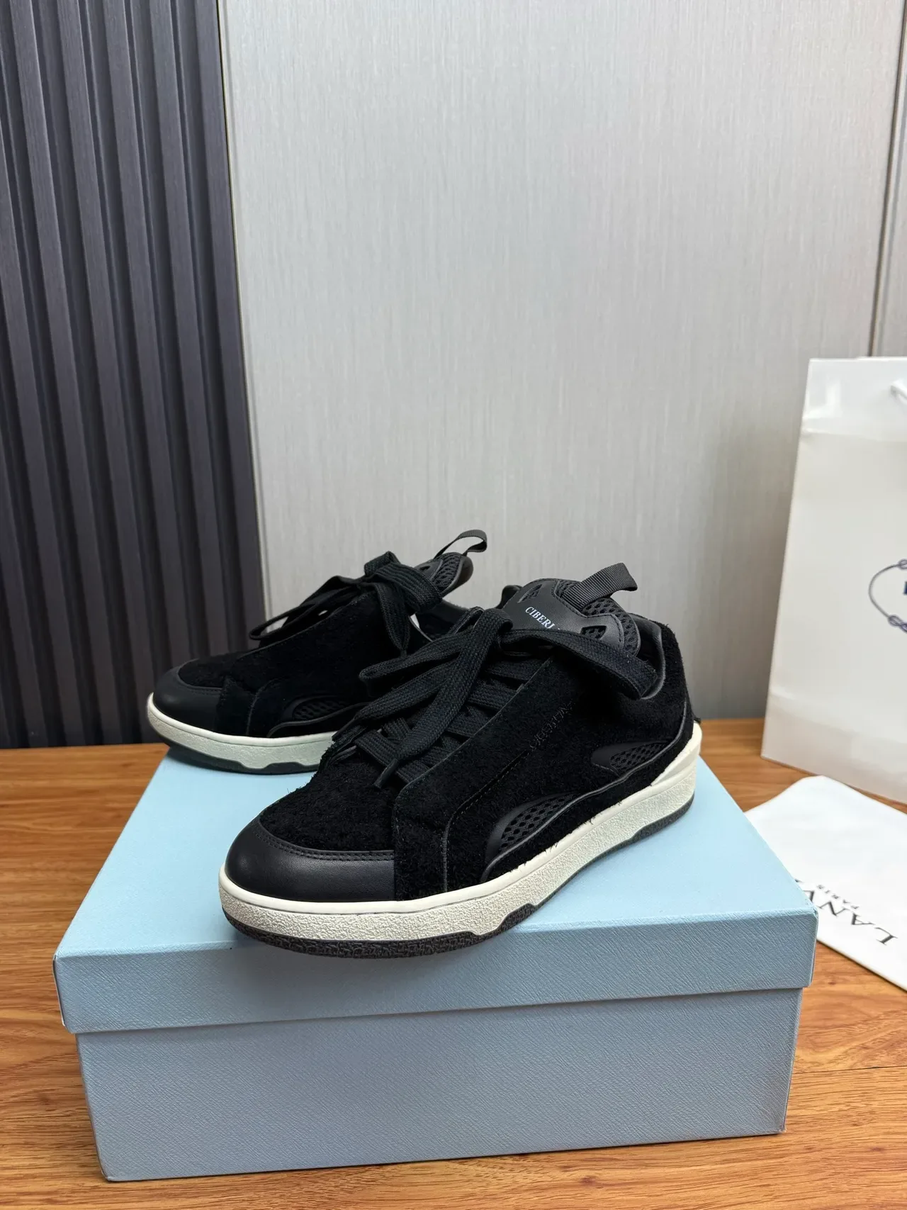 Black Suede and Leather Low-Top Lifestyle Sneaker 4