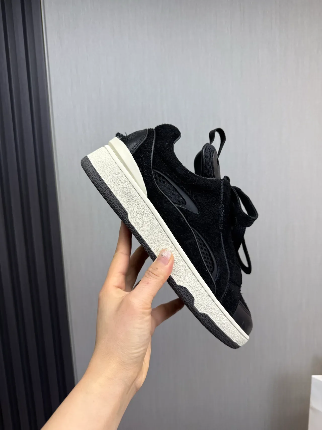 Black Suede and Leather Low-Top Lifestyle Sneaker 7