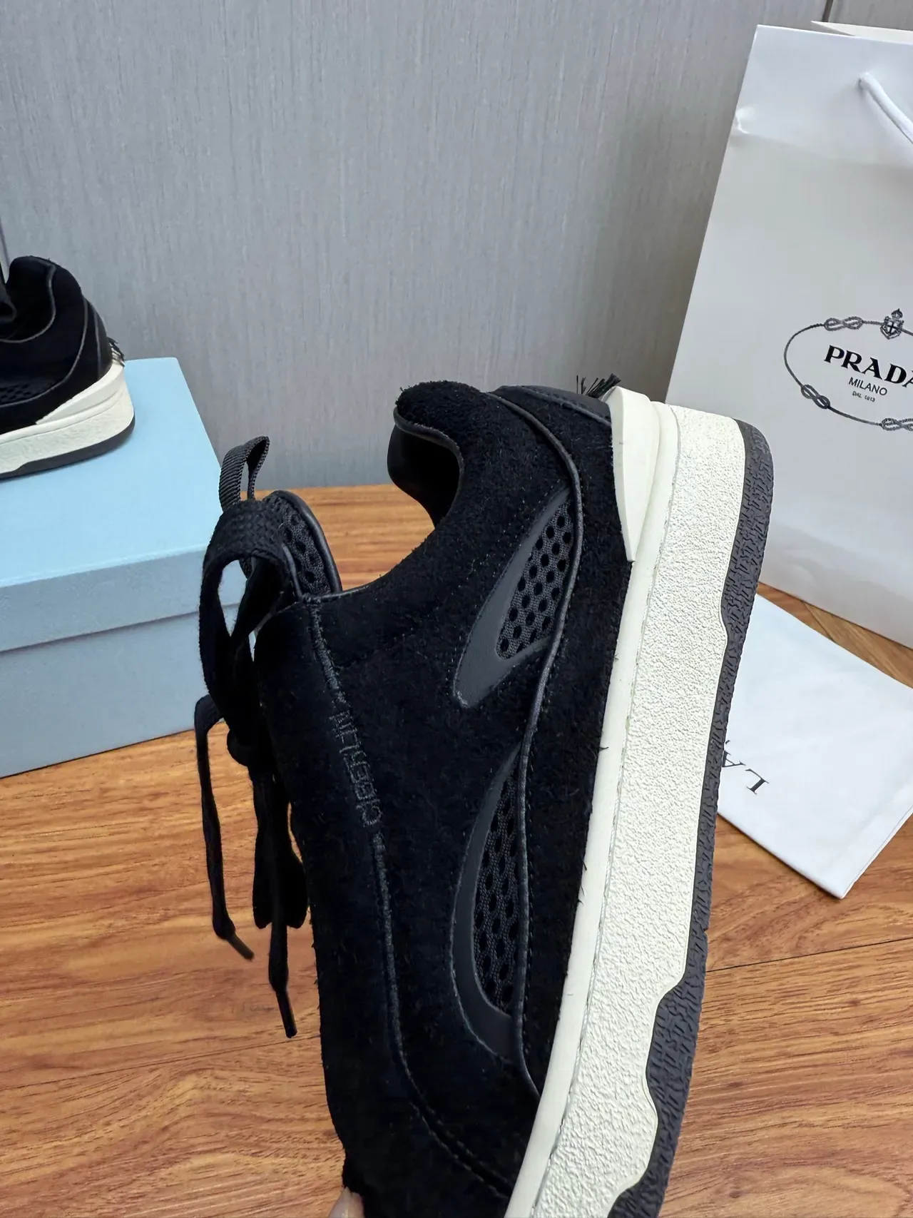 Black Suede and Leather Low-Top Lifestyle Sneaker 10