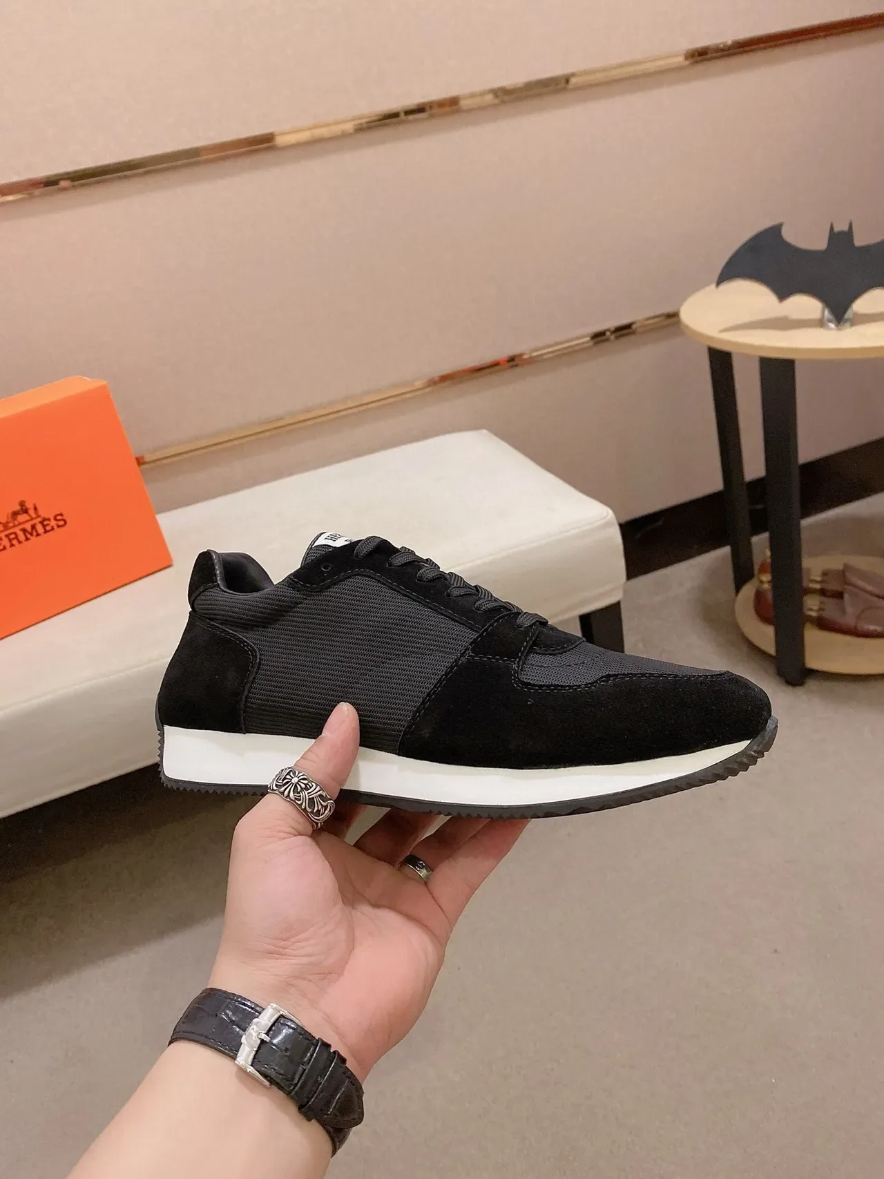 Black Suede and Mesh Low-Top Lifestyle Sneaker 4