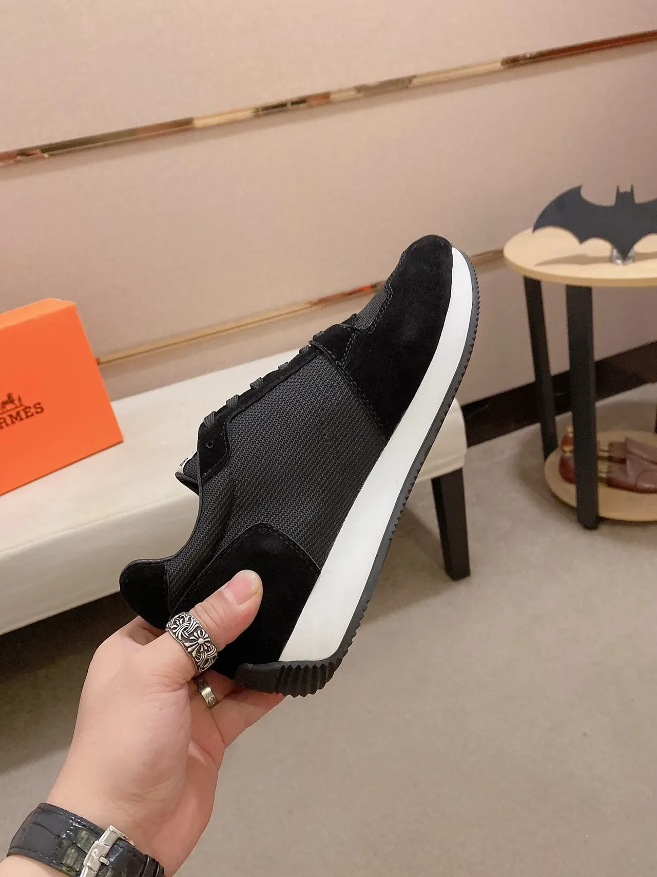 Black Suede and Mesh Low-Top Lifestyle Sneaker 5