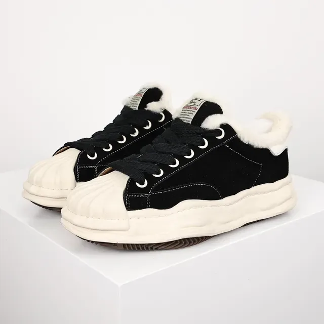 Black Suede Shearling-Collar Lifestyle Sneaker 2