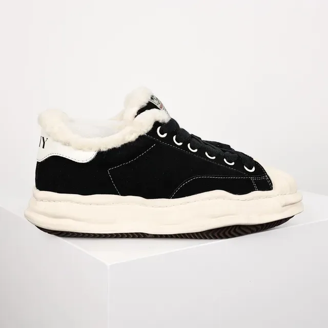 Black Suede Shearling-Collar Lifestyle Sneaker 3