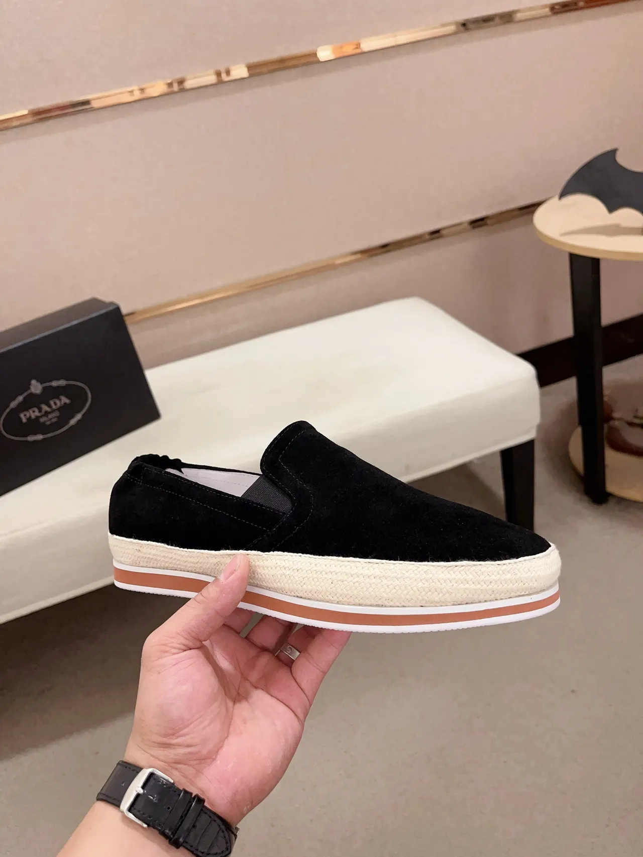 Black Suede Slip-On Espadrille Sole Boat Shoe 5