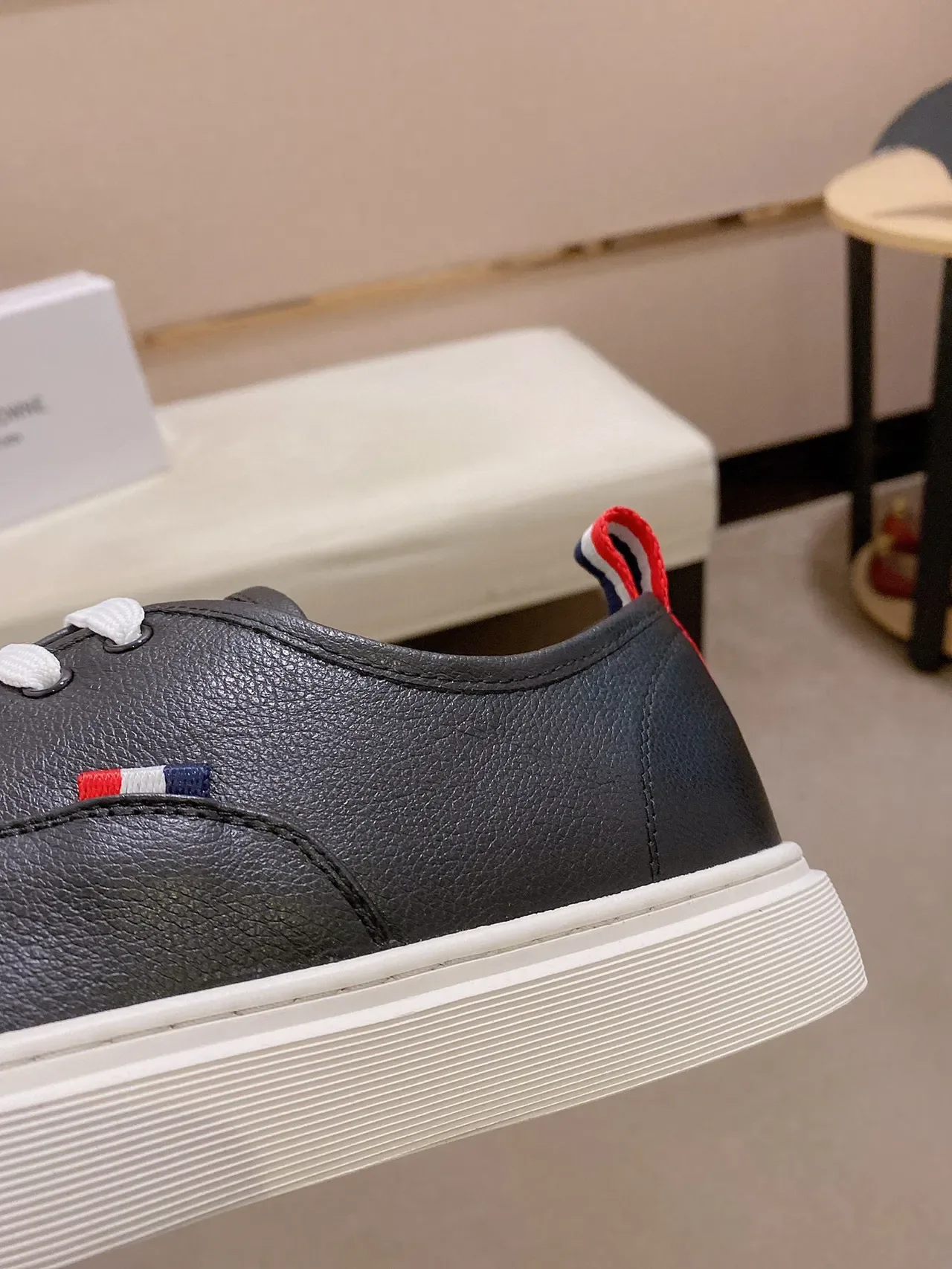Black White Leather Upper Flat Sole Casual Shoes 4