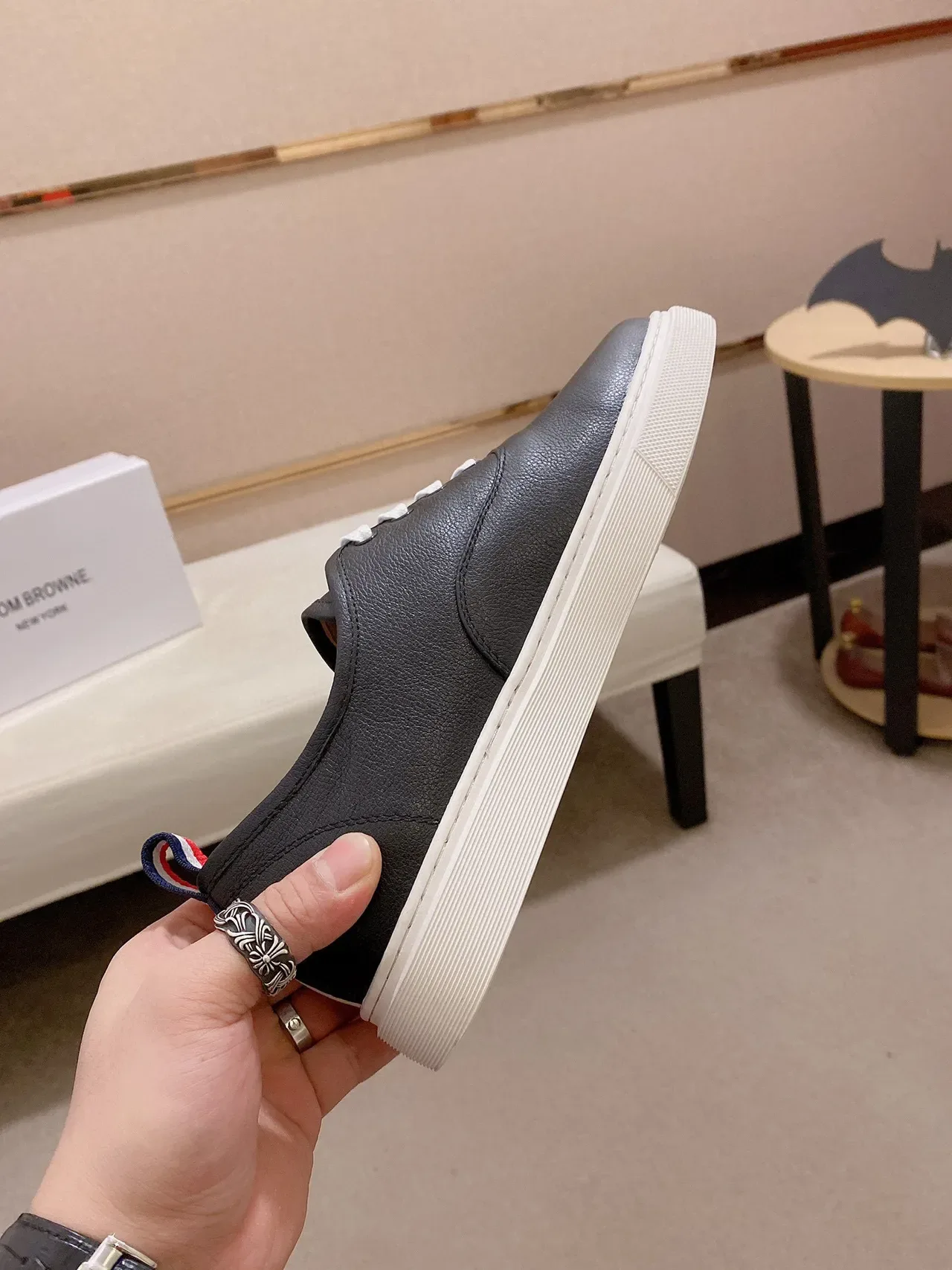 Black White Leather Upper Flat Sole Casual Shoes 6