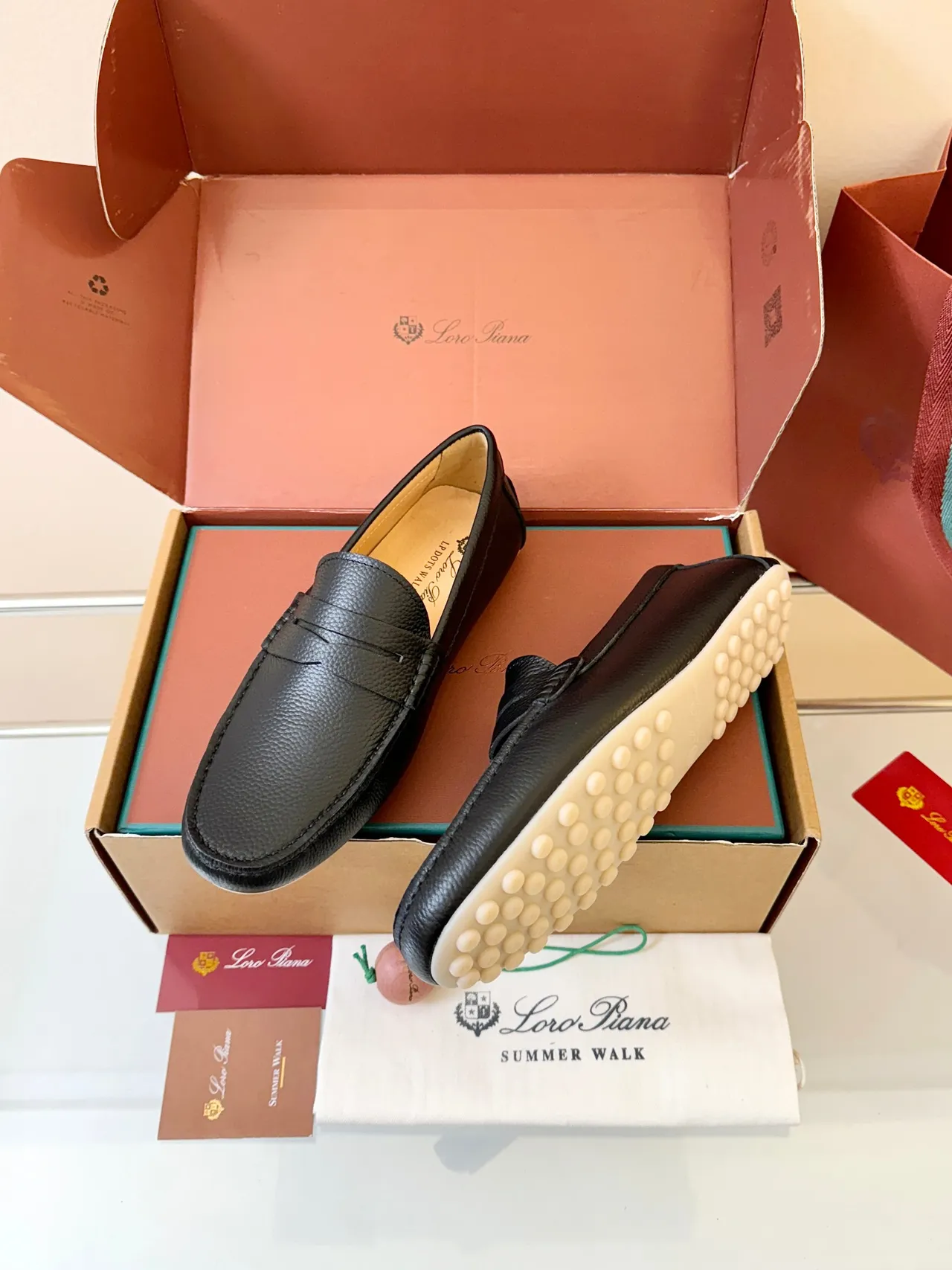 Black White Pebbled Leather Penny Strap Loafer 2