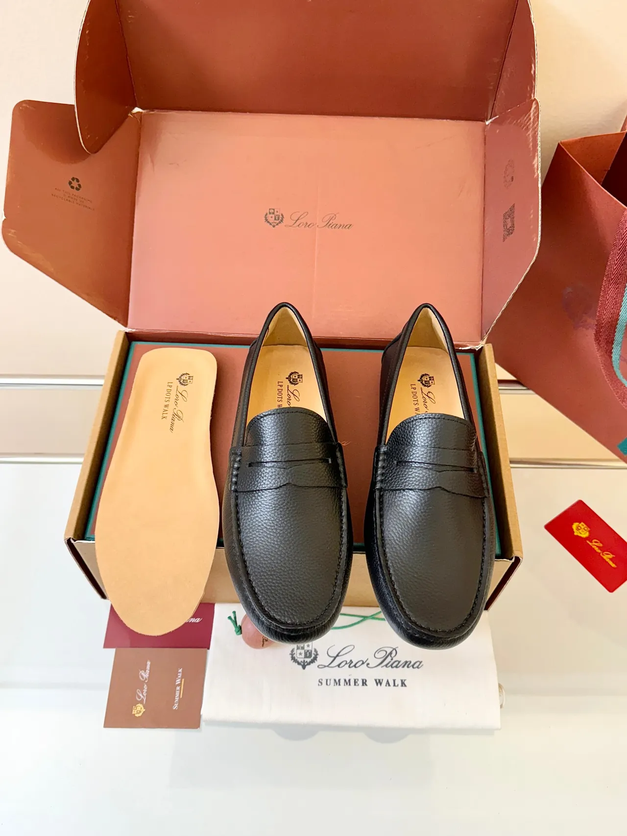 Black White Pebbled Leather Penny Strap Loafer 6