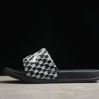Black White Rubber Sole Monogrammed Strap Slippers