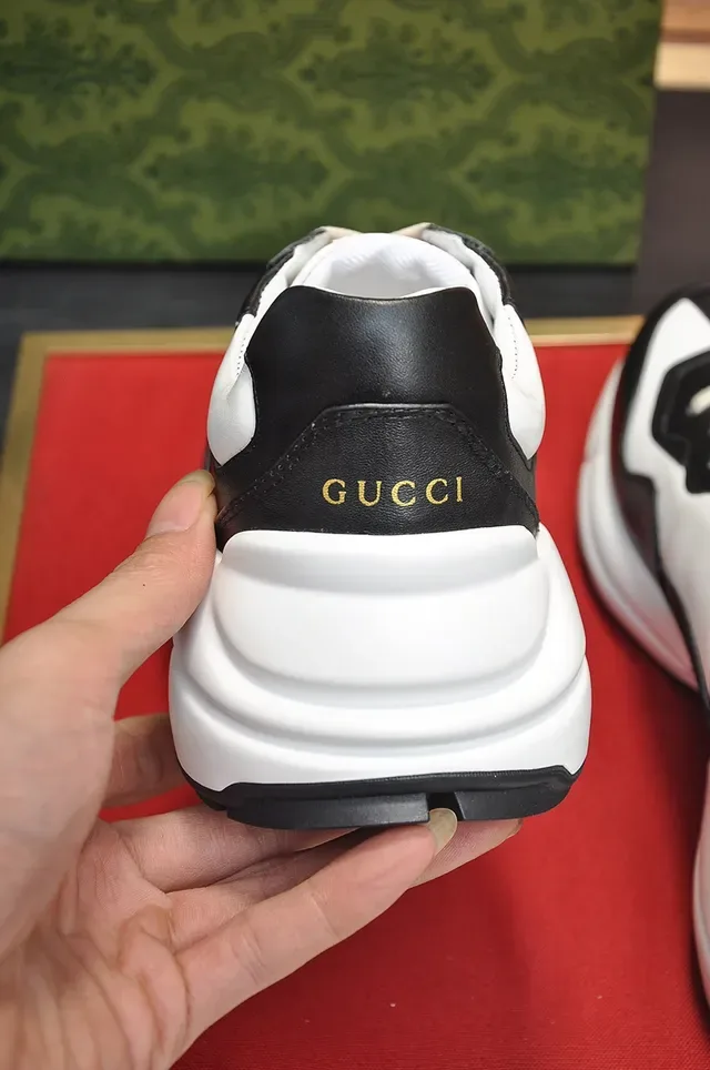 Black White Sole Two-Tone Leather Chunky Sneakers 2