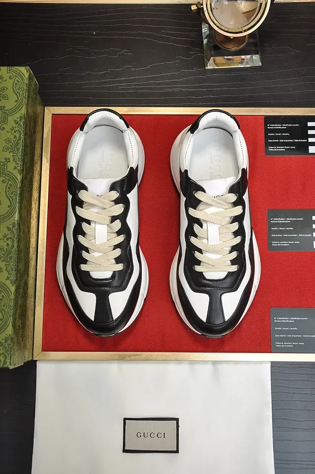 Black White Sole Two-Tone Leather Chunky Sneakers 5