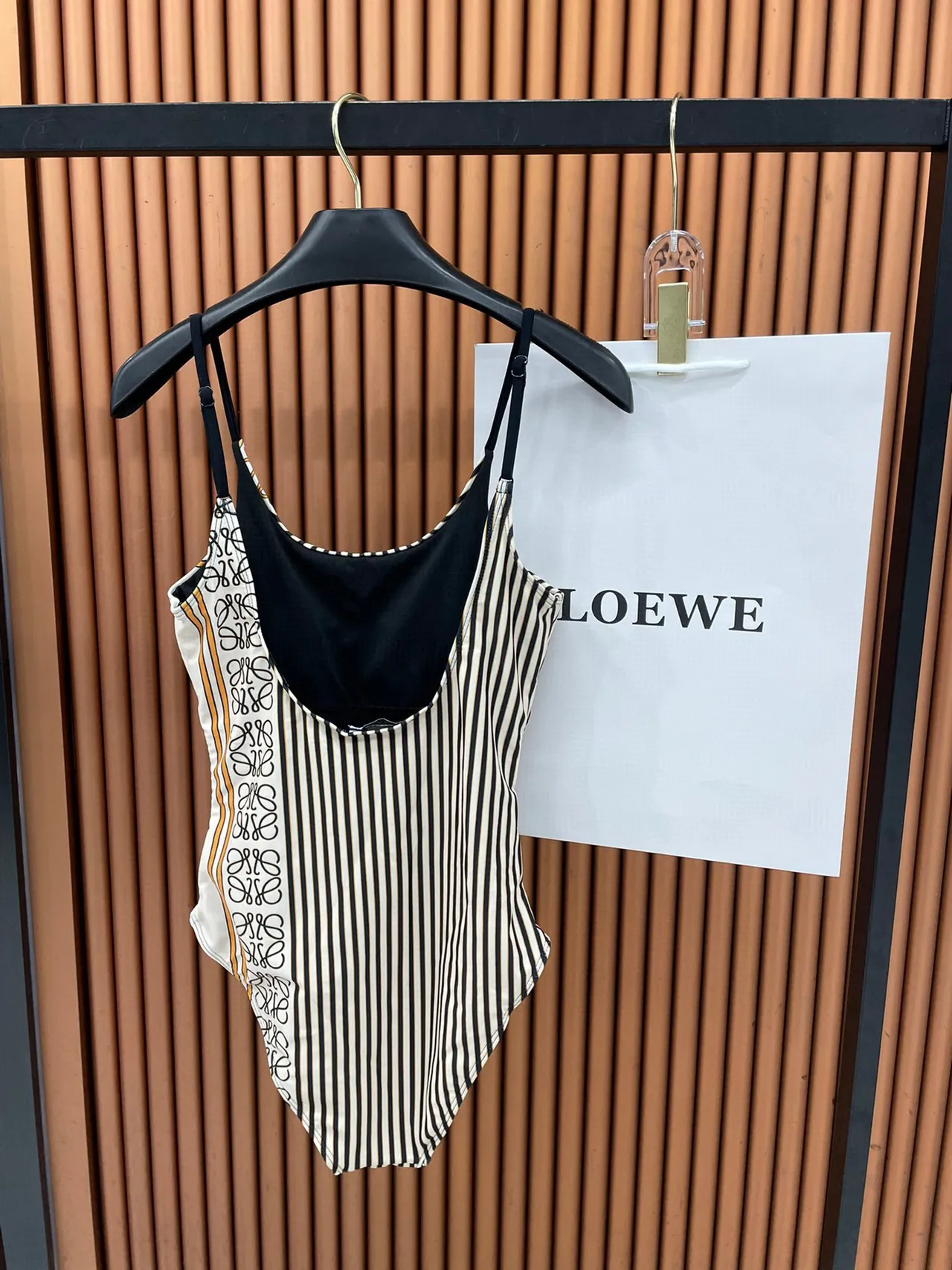 Black White Striped Side-Logo-Panel Swimwear 2