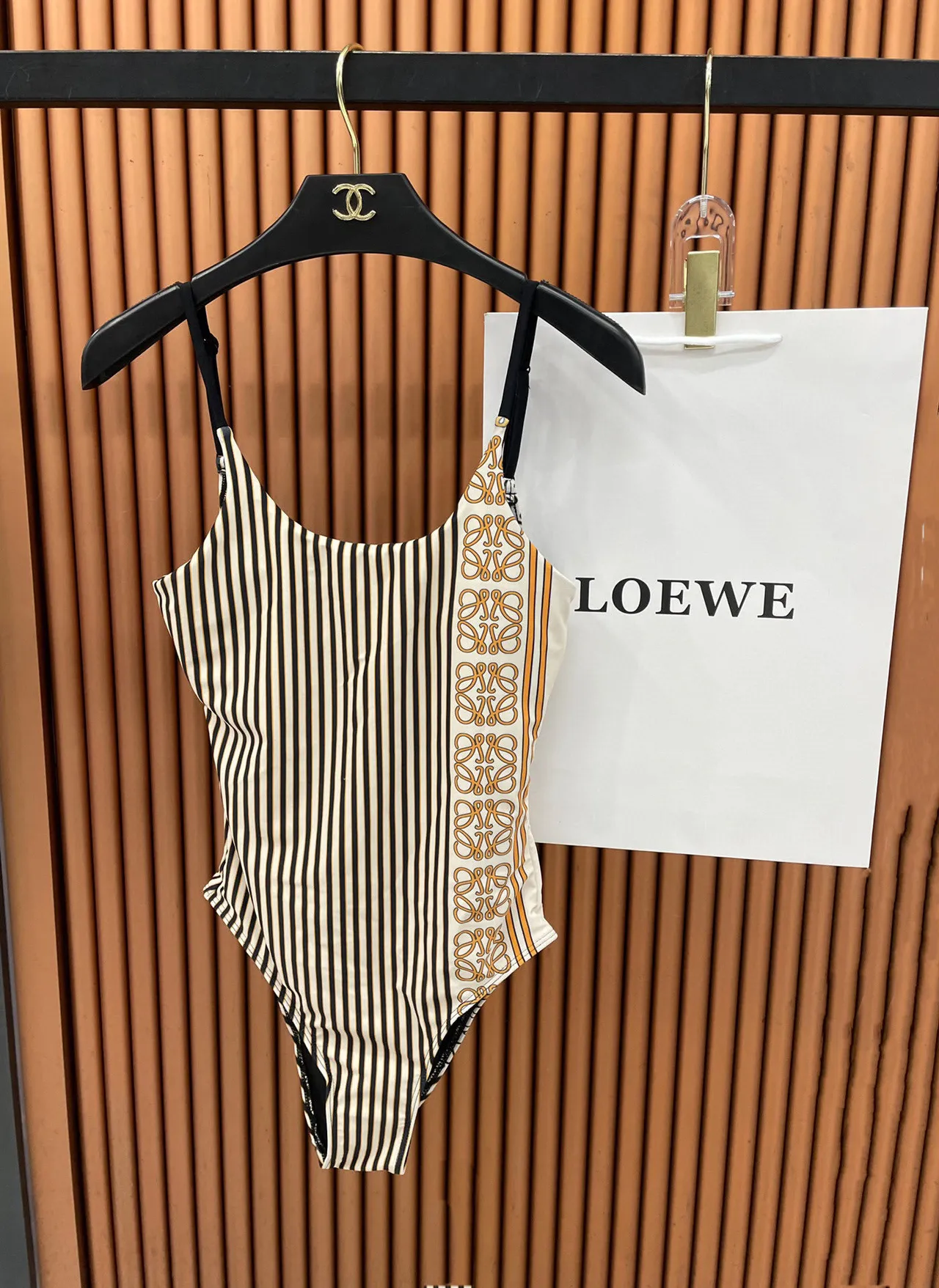 Black White Striped Side-Logo-Panel Swimwear 6