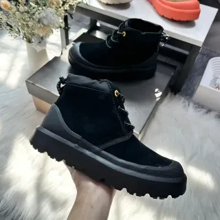Black Yellow Chunky Platform Sole Suede Upper Ankle Boots