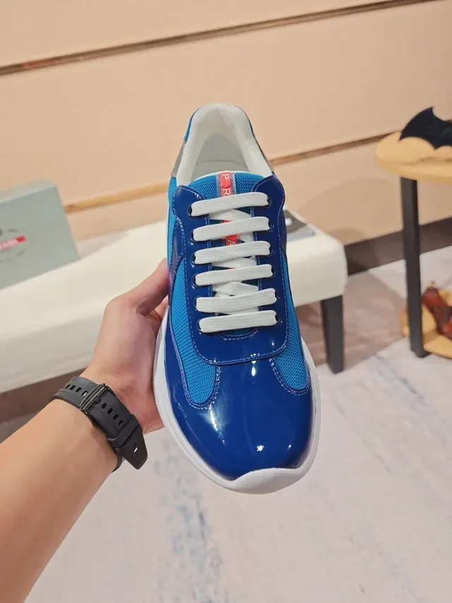 Blue and White Patent Mesh Sneaker 5