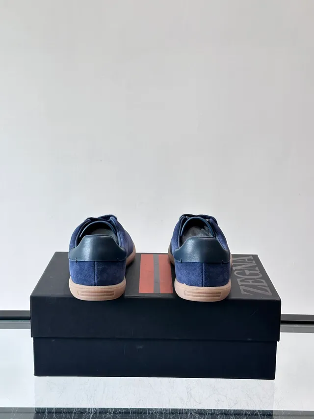 Blue Beige Suede Upper Leather Heel Tab Sneakers 3