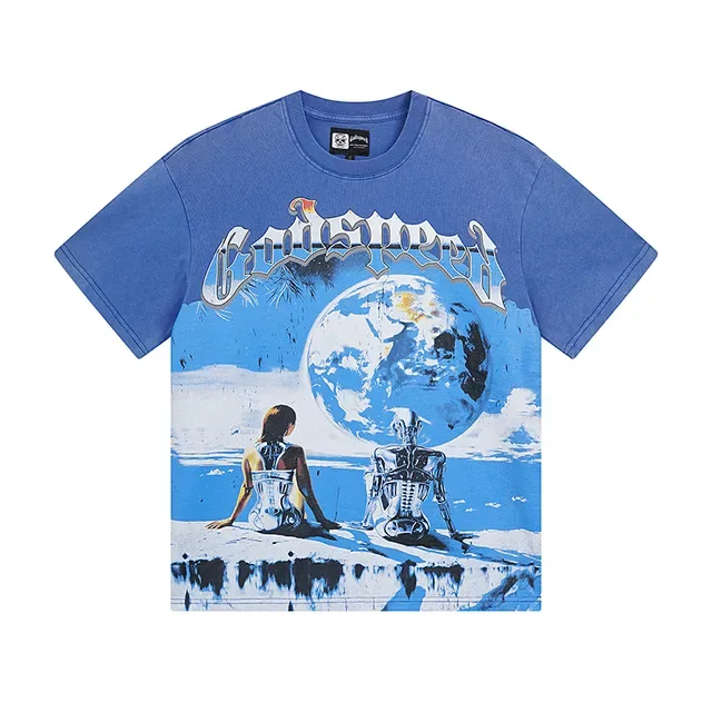 Blue Black Graphic Print Oversized Fit T-Shirt 4