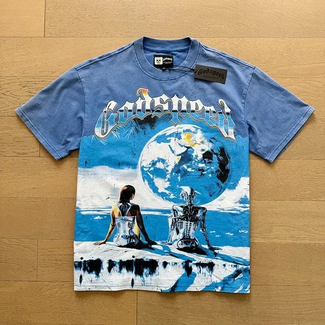 Blue Black Graphic Print Oversized Fit T-Shirt 8