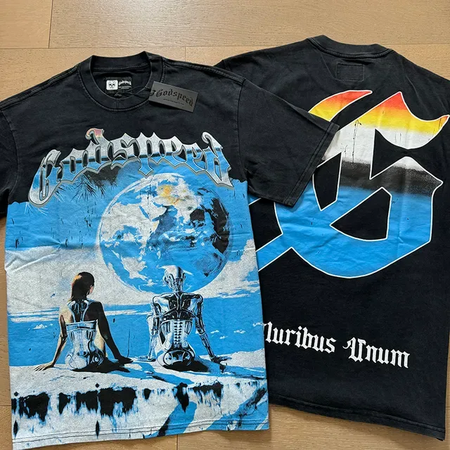 Blue Black Graphic Print Oversized Fit T-Shirt 13