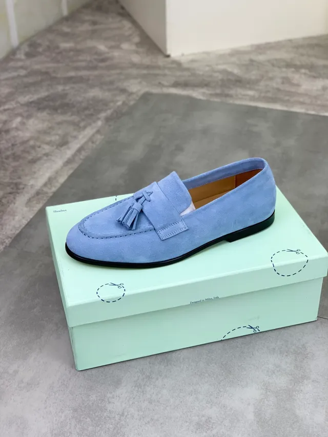 Blue Black Suede Tassel Strap Loafer 4