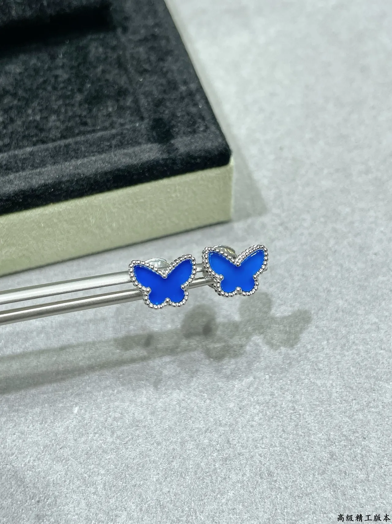 Blue Enamel Butterfly Pavé Stud Earrings 3