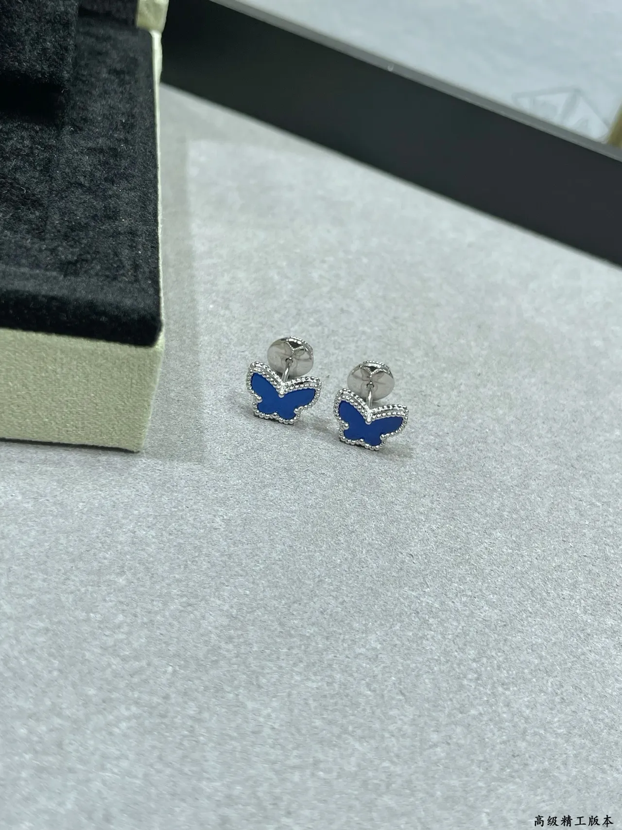 Blue Enamel Butterfly Pavé Stud Earrings 6