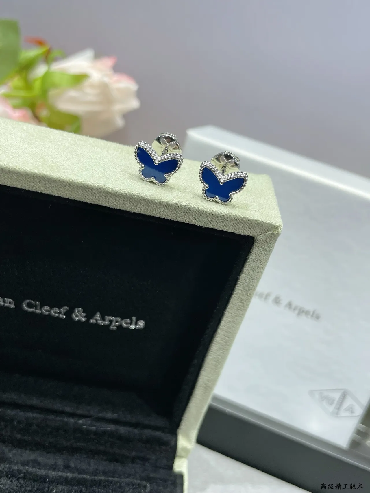 Blue Enamel Butterfly Pavé Stud Earrings 7