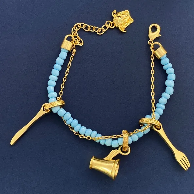 Blue Gold Beaded Charm-Adorned Bracelet 2