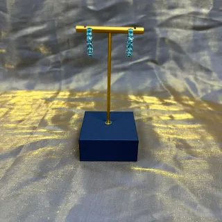 Blue Gold Hoop Faceted Stone Earrings