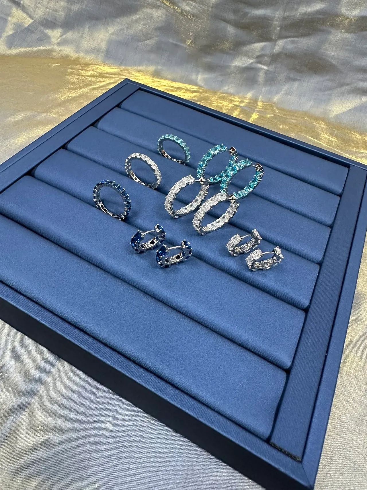 Blue Gold Hoop Faceted Stone Earrings 5