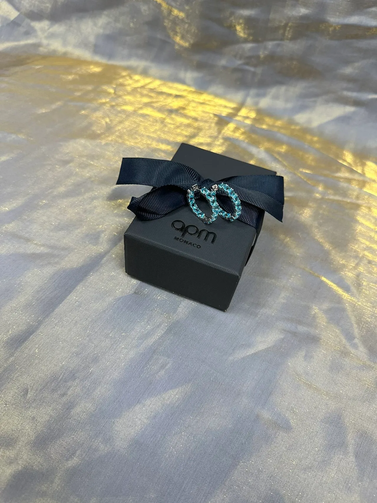Blue Gold Hoop Faceted Stone Earrings 9