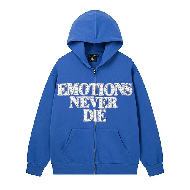 Blue Graphic-Print Full-Zip Oversized Hoodie 2