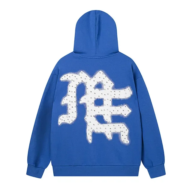 Blue Graphic-Print Full-Zip Oversized Hoodie 3
