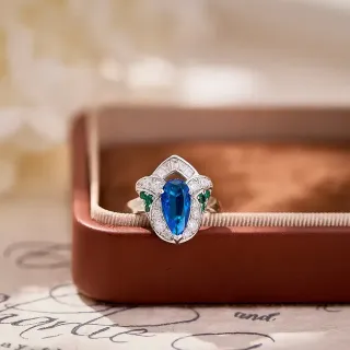 Blue Green Pear-Cut Central Stone Pavé Diamond Halo Ring