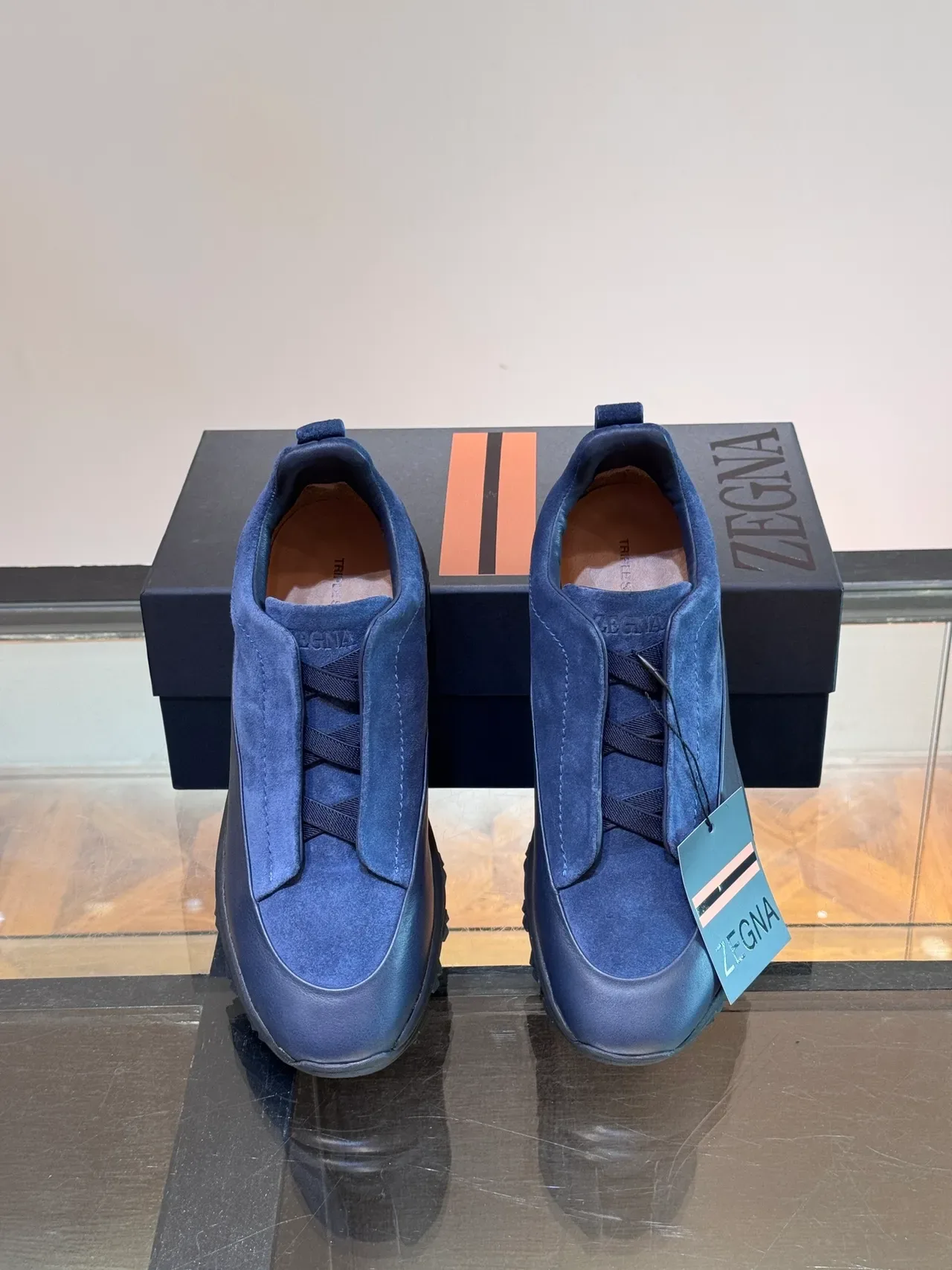 Blue Navy Slip-On Suede Upper Sneakers 4