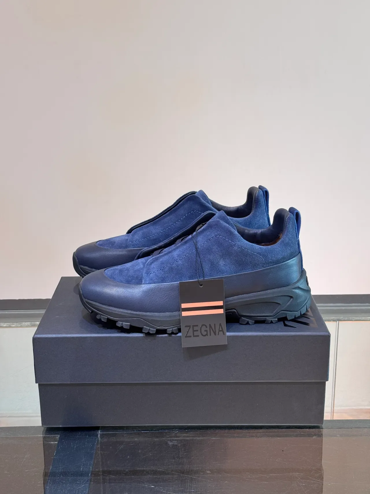 Blue Navy Slip-On Suede Upper Sneakers 5