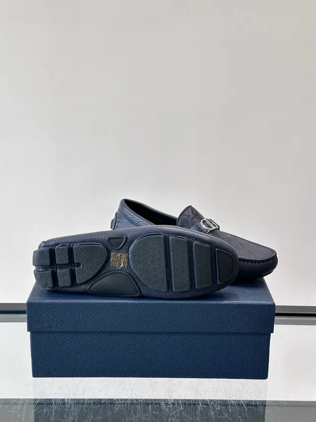 Blue Pebbled Leather Horsebit Loafers 2