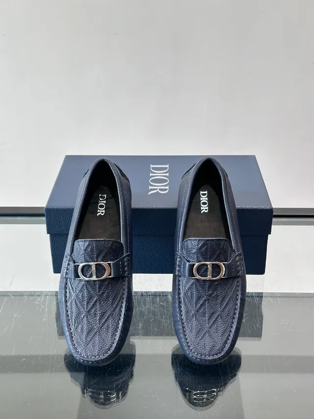 Blue Pebbled Leather Horsebit Loafers 4