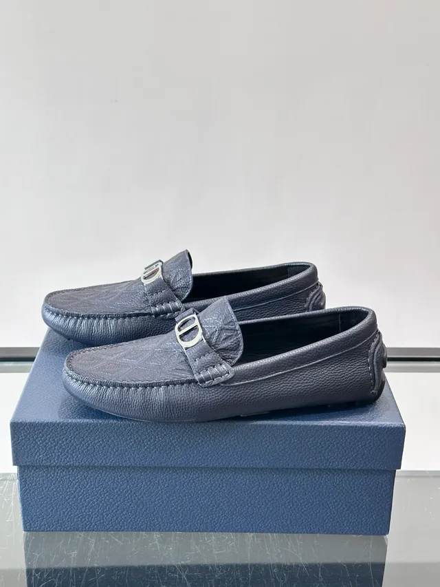 Blue Pebbled Leather Horsebit Loafers 5