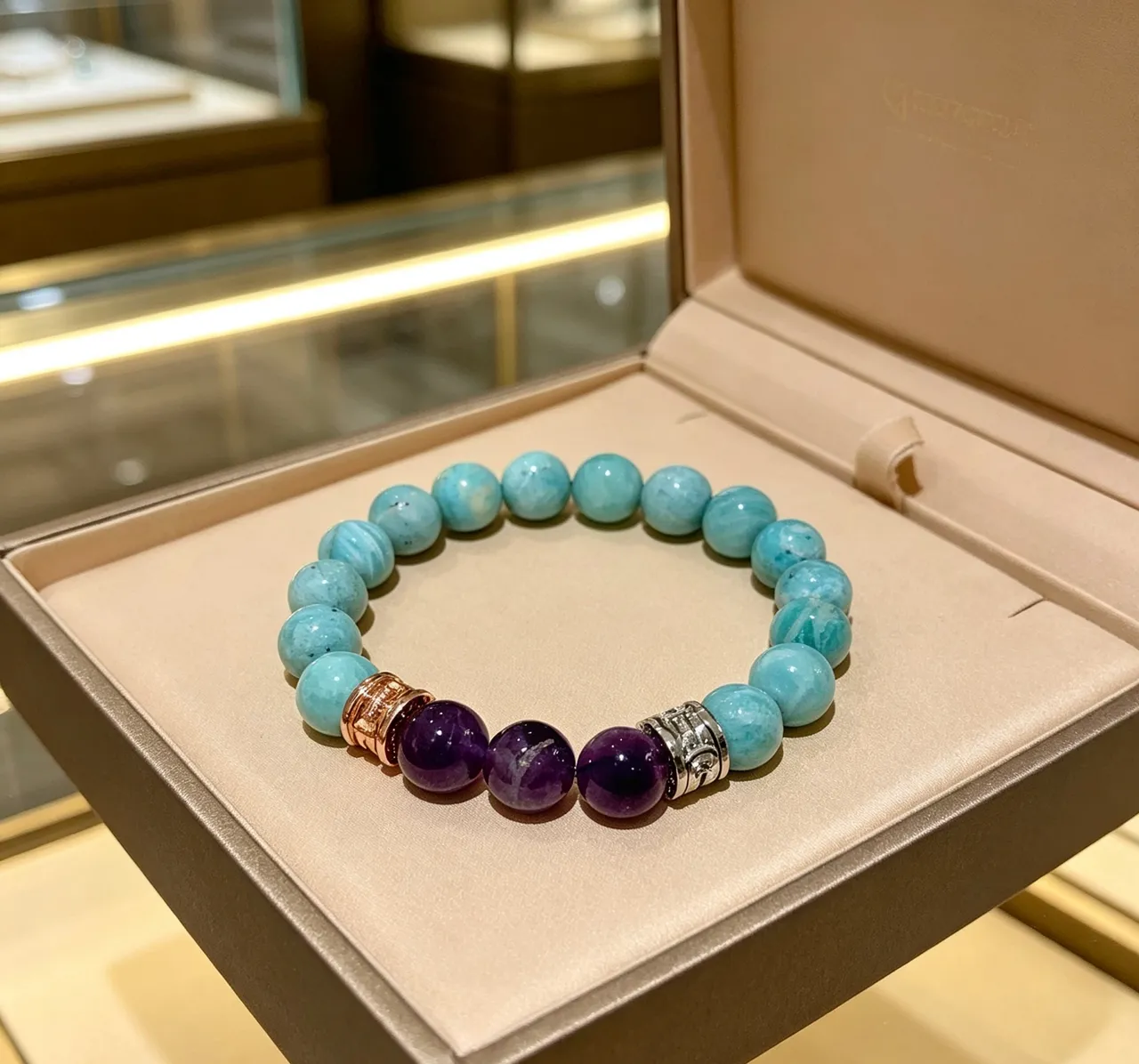 Blue Purple Beaded Gemstone Bracelet 4