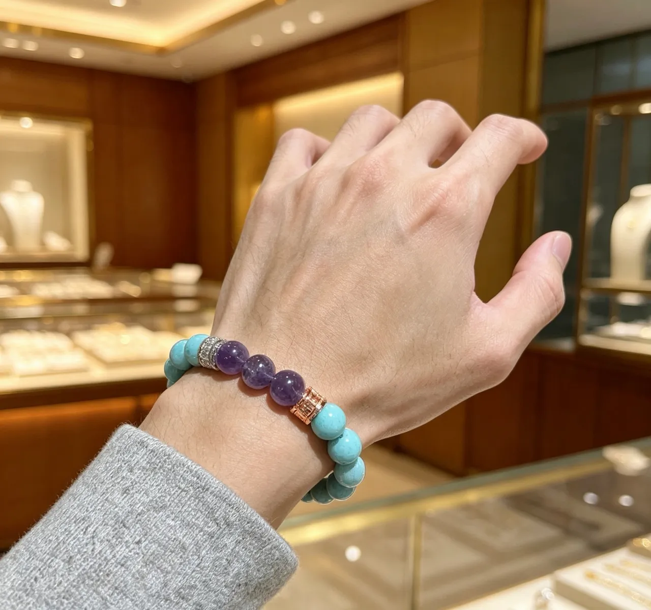 Blue Purple Beaded Gemstone Bracelet 8