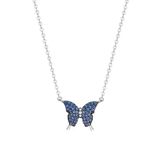 Collier pendentif papillon en argent avec pierres pavé-set bleues