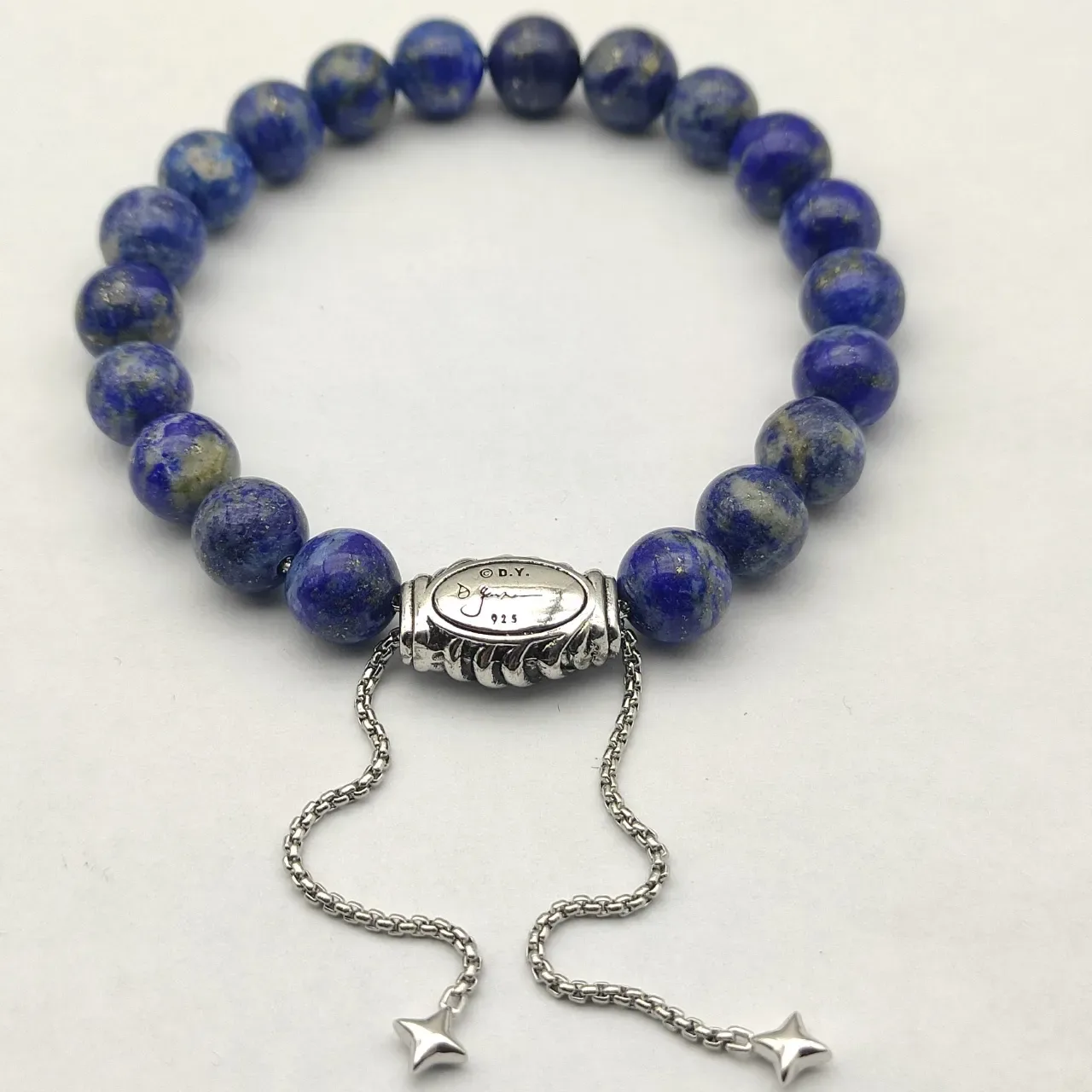 Blue Silver Lapis Lazuli Bead Toggle Clasp Bracelet 6