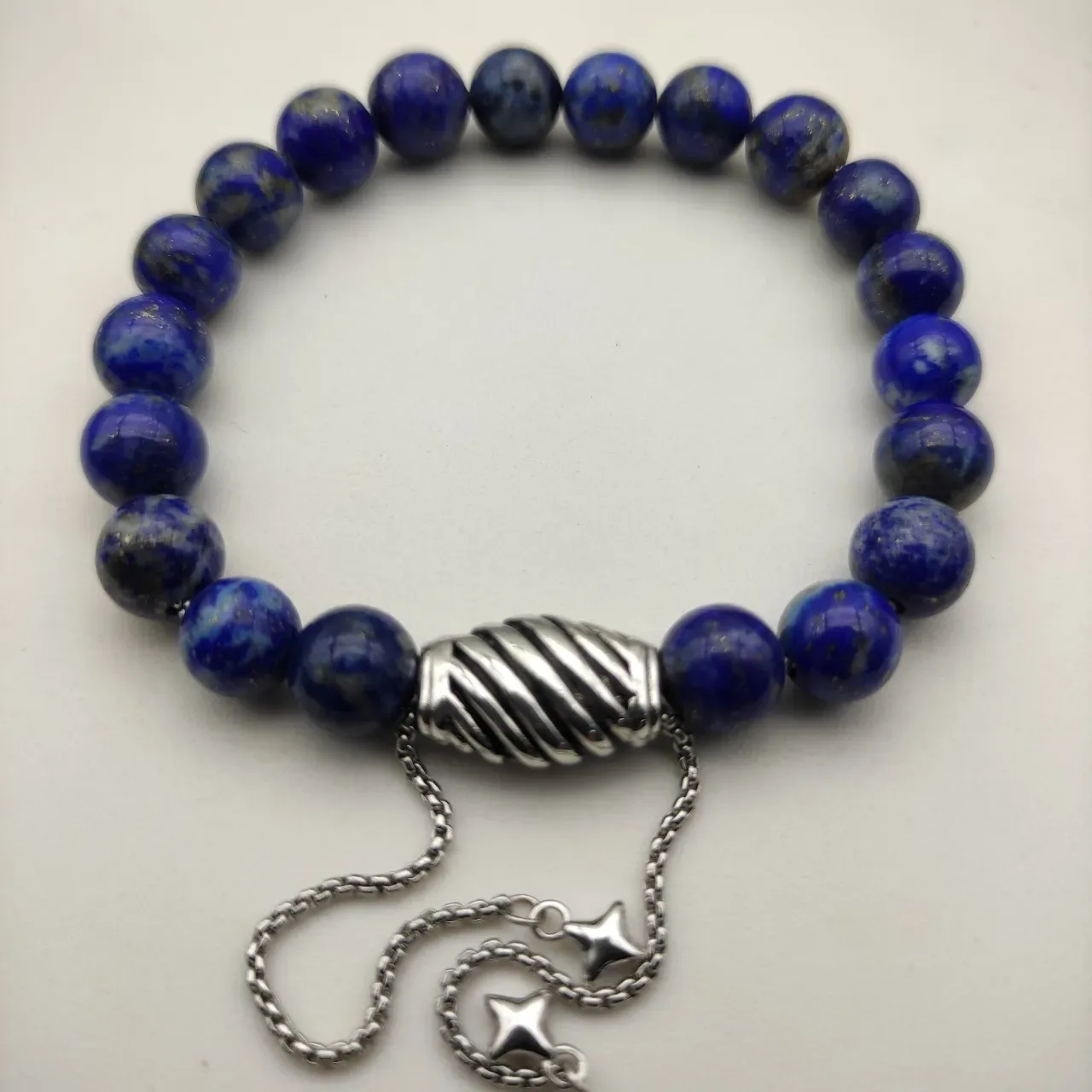 Blue Silver Lapis Lazuli Bead Toggle Clasp Bracelet 7