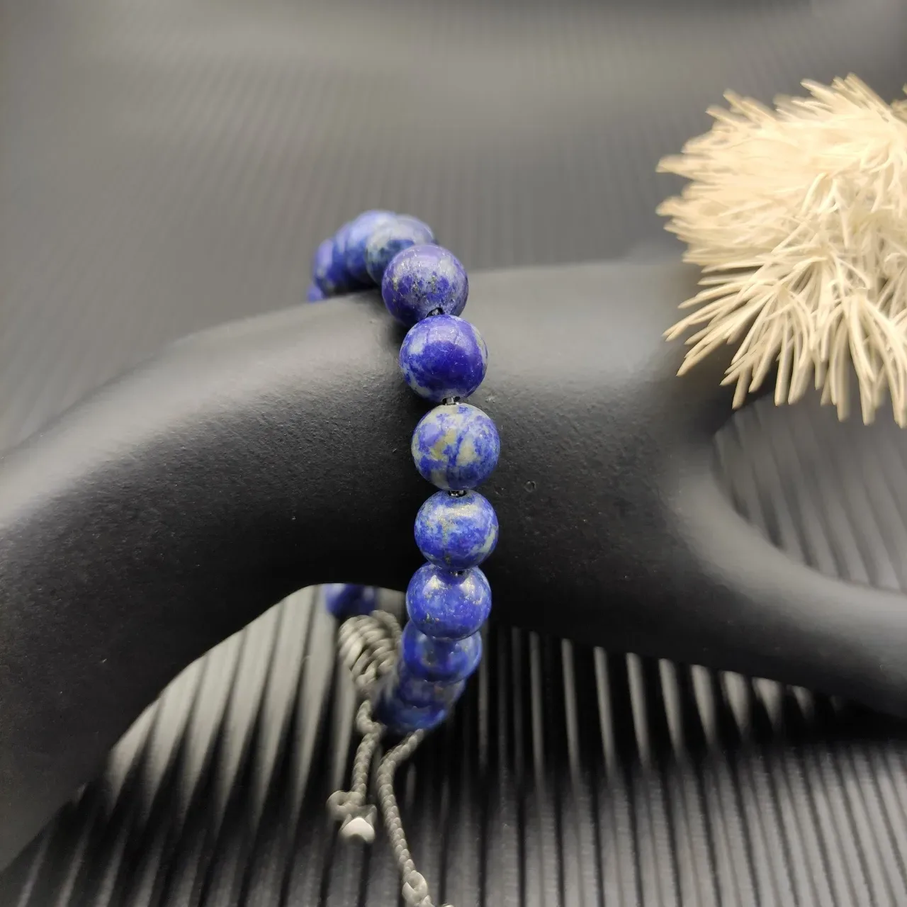 Blue Silver Lapis Lazuli Bead Toggle Clasp Bracelet 8