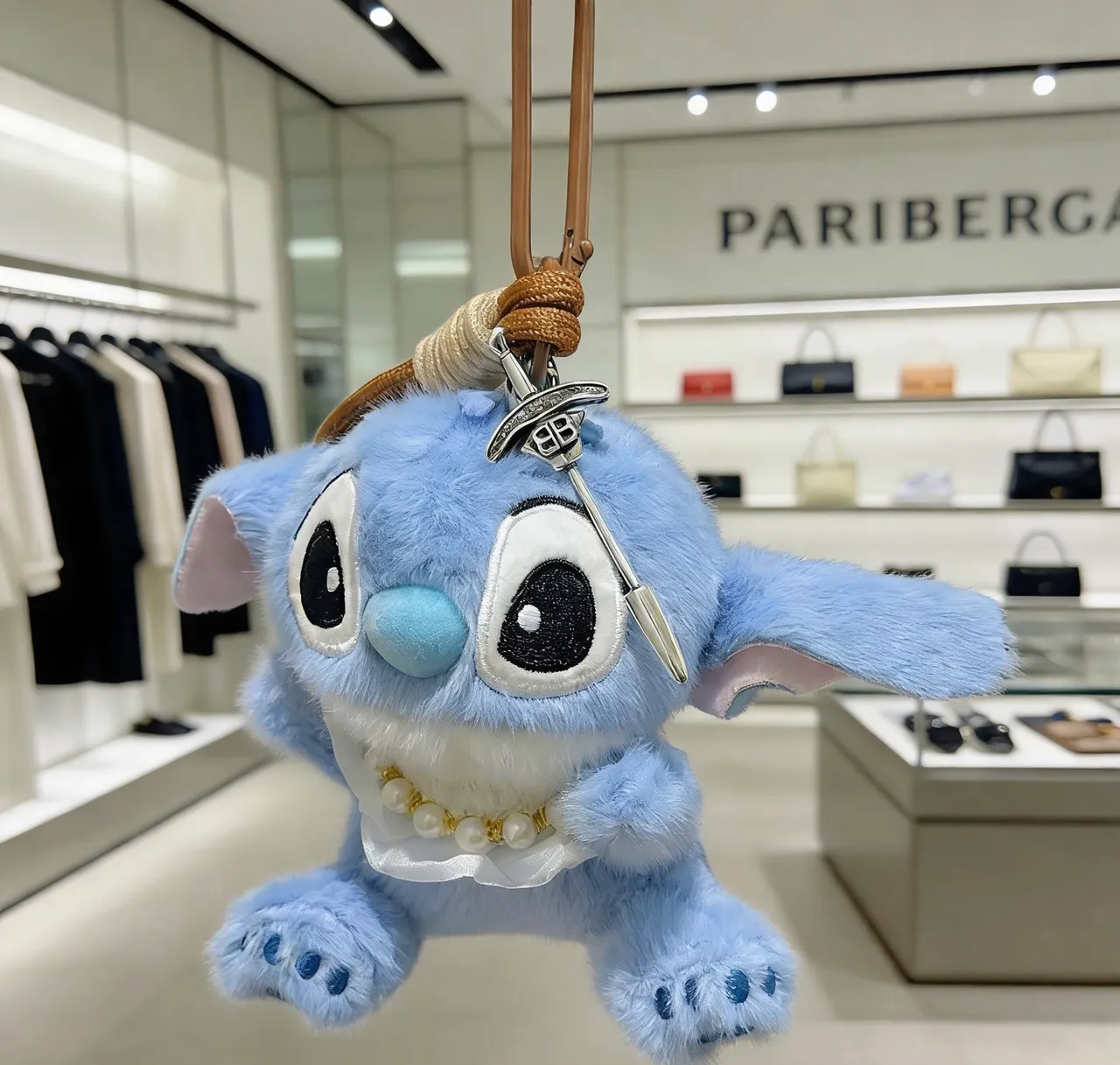 Blue White Plush Stuffed Character Pearl Necklace Detail Handbag 6