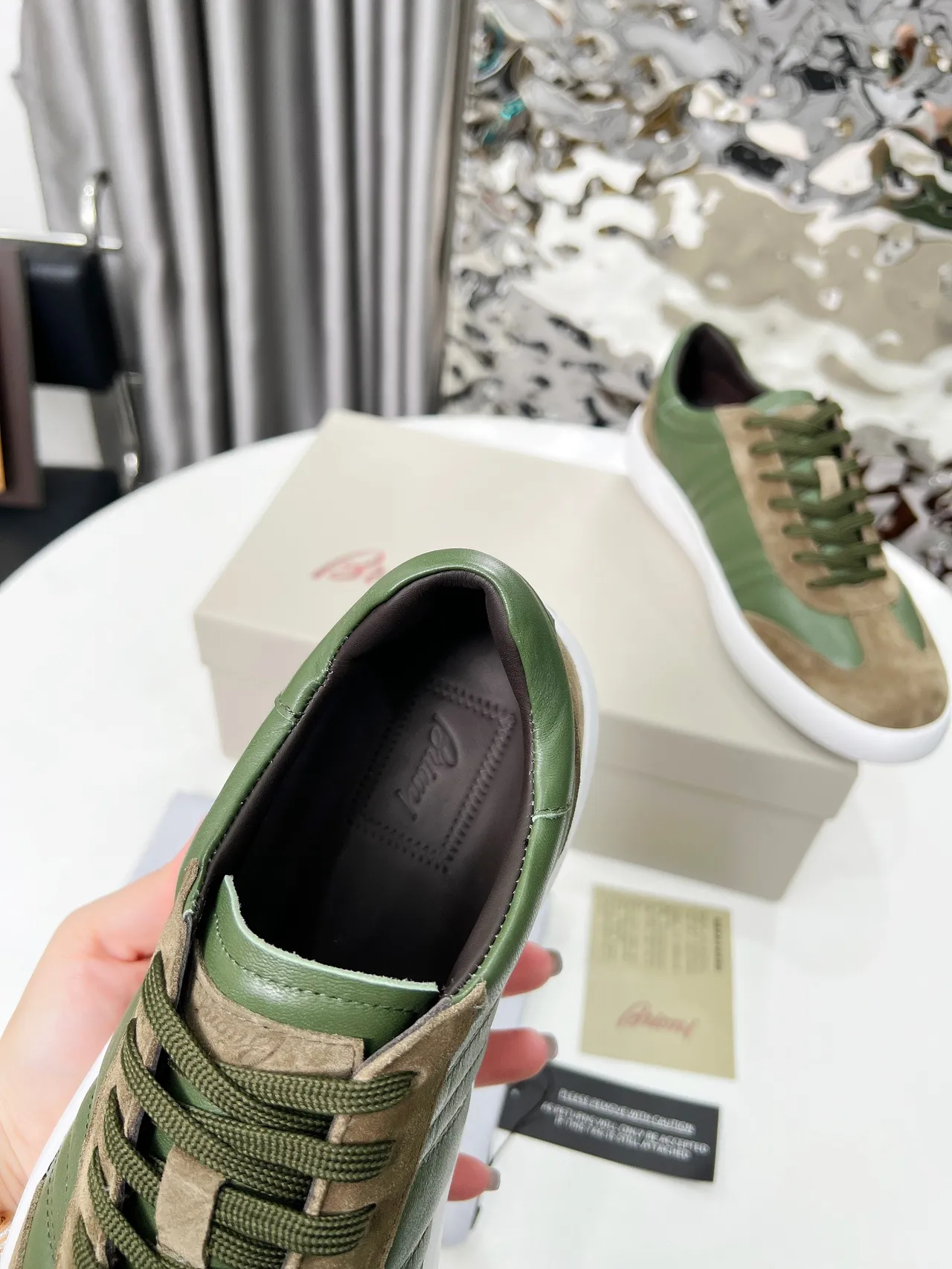 Brioni Olive Green and Tan Suede Lifestyle Sneakers 2