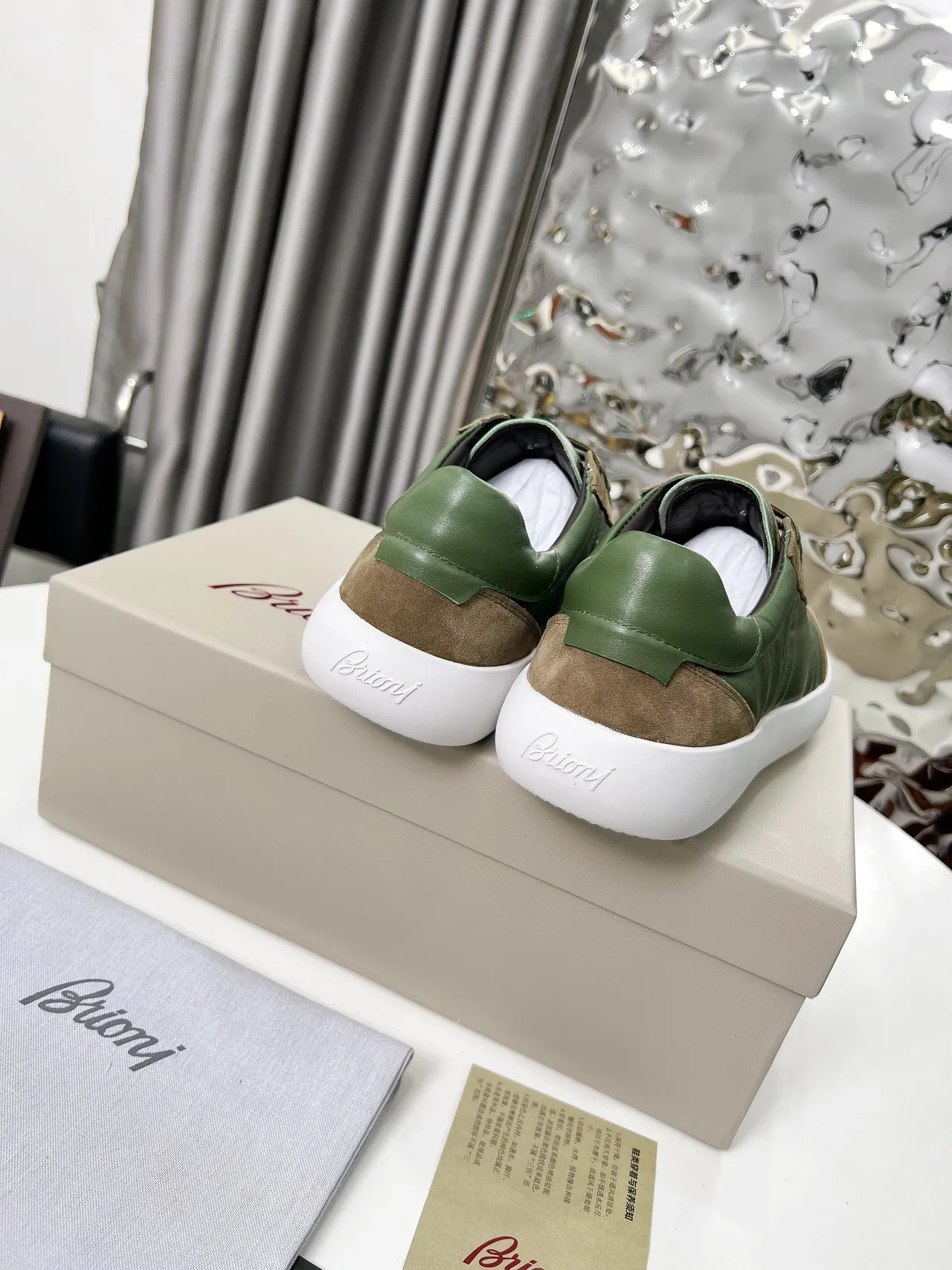 Brioni Olive Green and Tan Suede Lifestyle Sneakers 3